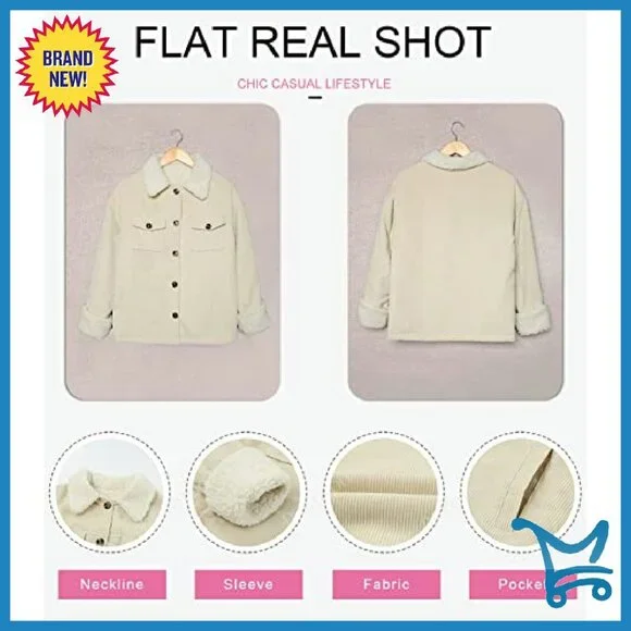 Corduroy Sherpa Jacket Button Down Fleece Collar Winter Coat - Picture 6 of 8